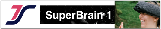 Banner met een foto van een persoon die de SuperBrain draagt